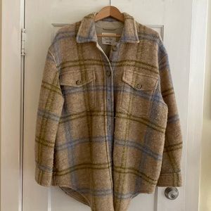 Aritzia Checkered Utility Jacket in Beige and Light Blue